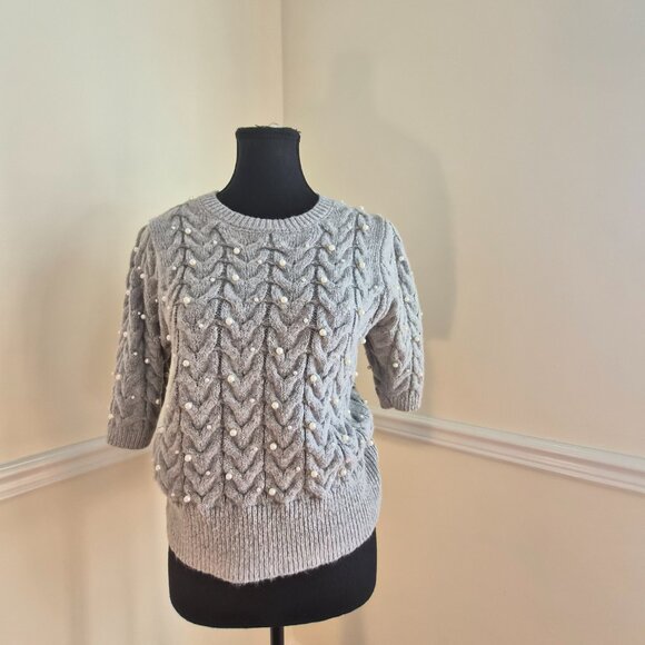 Zara Grey Top with Pearls, Size L - Picture 7 of 7